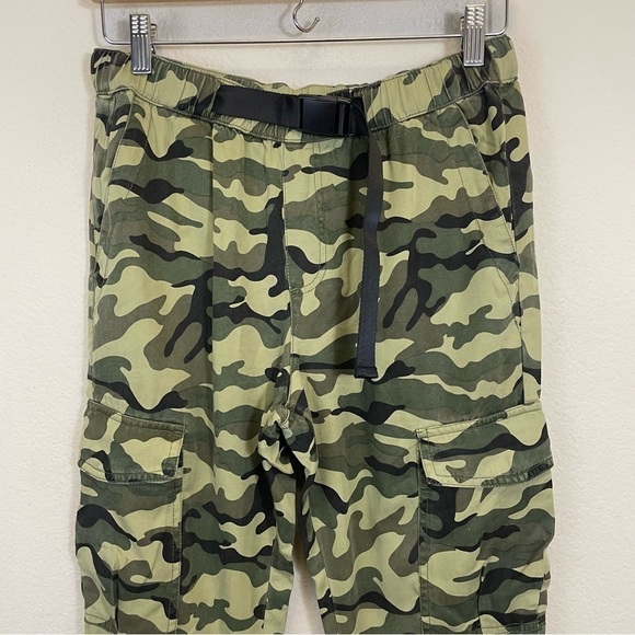 Pam & Gela Green Camouflage Print Cargo Cropped Military Pull On Pants Size S - Picture 6 of 13